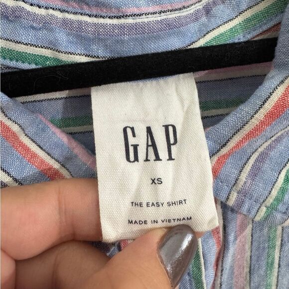 Gap Women's Linen Easy Shirt Blue Multi Color Stripe Top Size XS Relaxed Fit - Picture 2 of 5